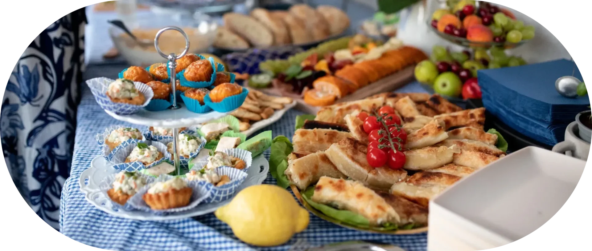 Assorted pastries and fruits on a table