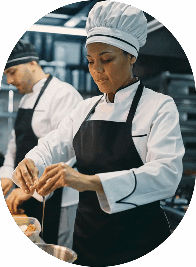 Chef preparing meal in restaurant kitchen